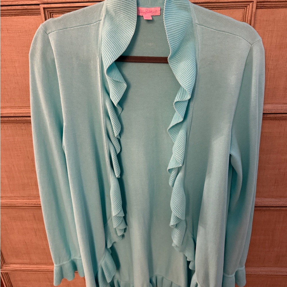 Lilly Pulitzer Light Blue Ruffle Cardigan